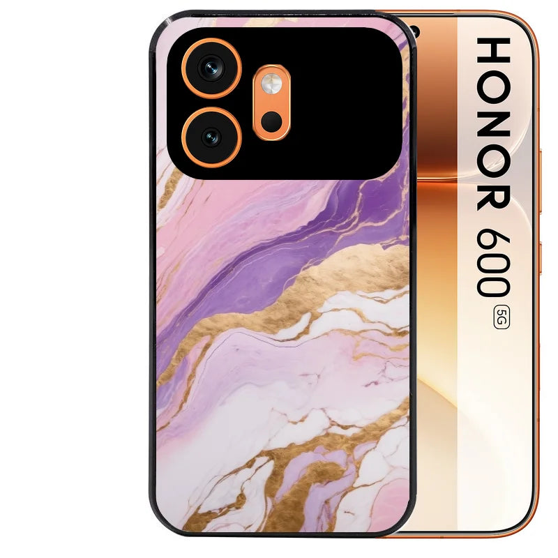 Coque noire taperso pour Honor 600 et 600 PRO avec motif marbre violet protection antichoc personnalisée