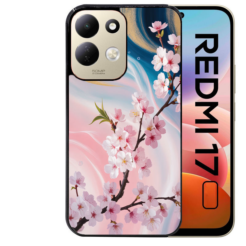 Coque pour Redmi 17 et 17C 4G 5G marbre fleur cerisier