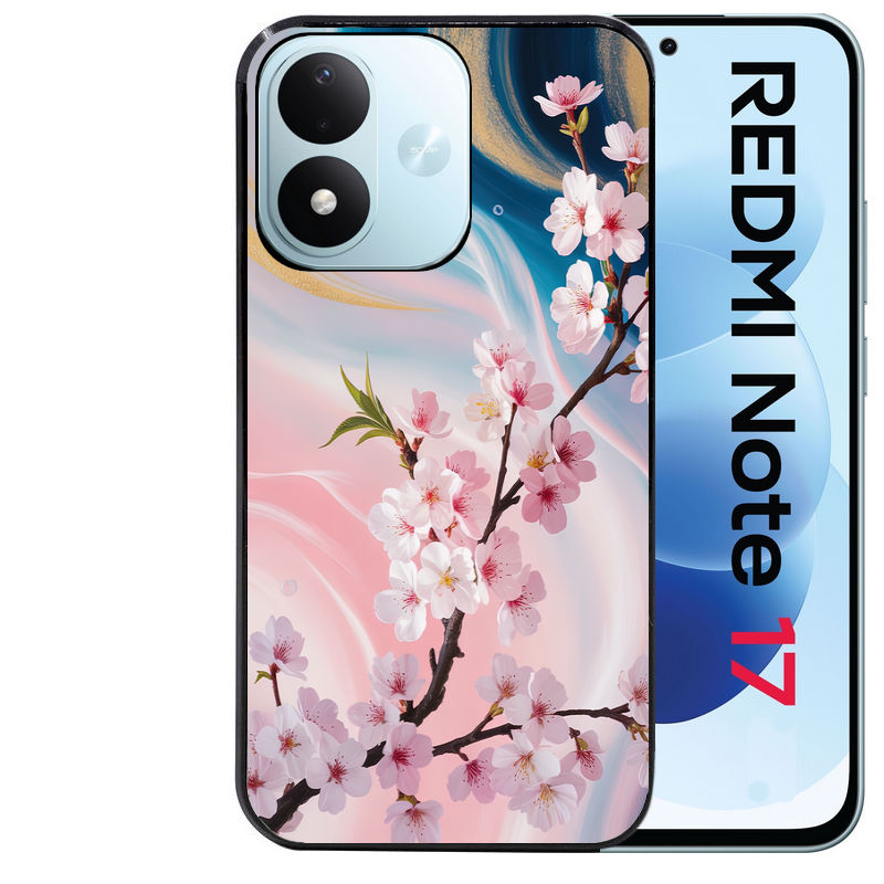 Coque pour Redmi Note 17 et PRO 4G 5G Max marbre fleur cerisier