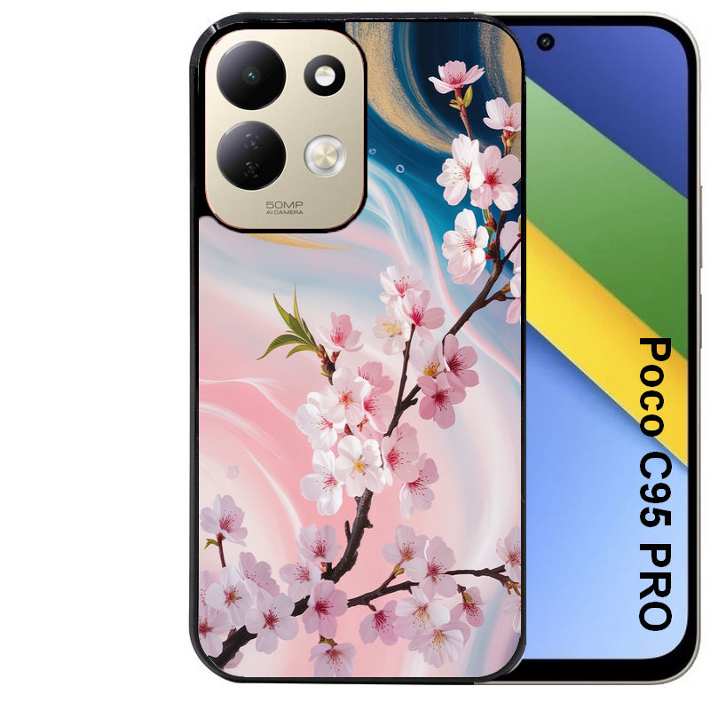 Coque pour POCO C95 PRO marbre fleur cerisier