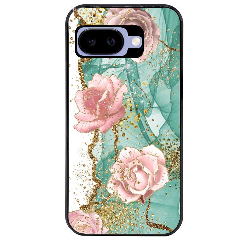 Coque pour Pixel 8A 9A 10A marbre fleur turquoise