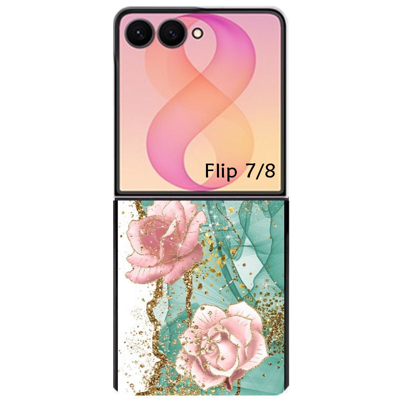 Coque pour Z FLIP 6 7 8 marbre fleur turquoise