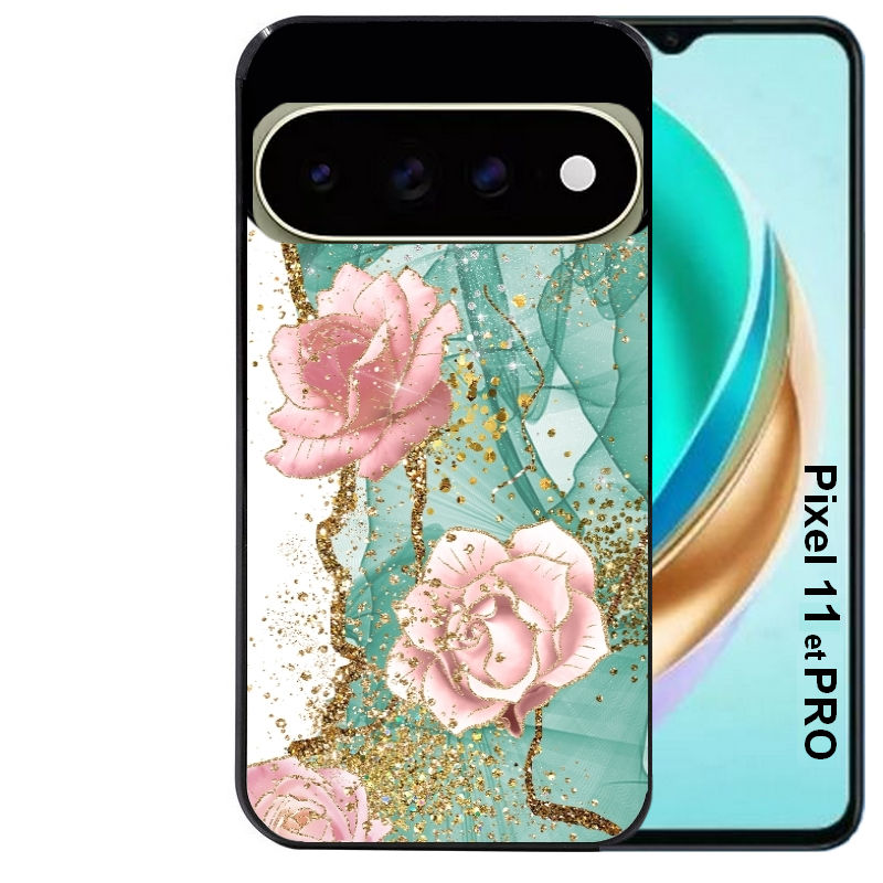 Coque pour Pixel 10 / 11 / PRO / XL marbre fleur turquoise