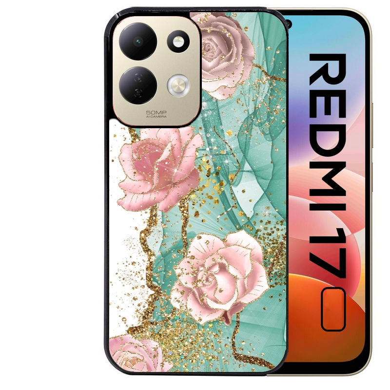 Coque pour Redmi 17 et 17C 4G 5G marbre fleur turquoise