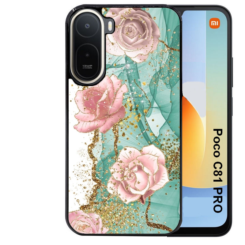 Coque pour POCO C81 PRO marbre fleur turquoise