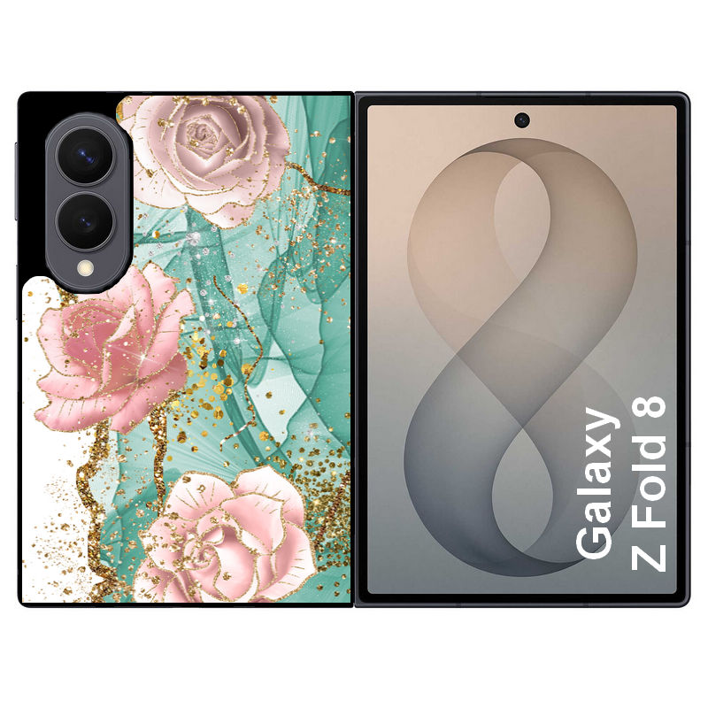 Coque pour Z FOLD 8 marbre fleur turquoise