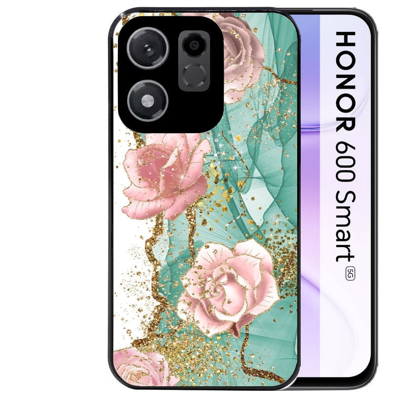 Coque pour Honor 600 SMART marbre fleur turquoise