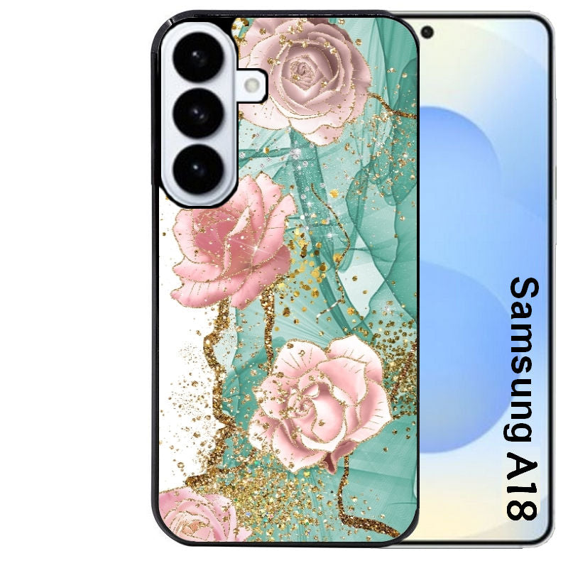 Coque pour Galaxy A08 A18 A28 A38 A58 marbre fleur turquoise