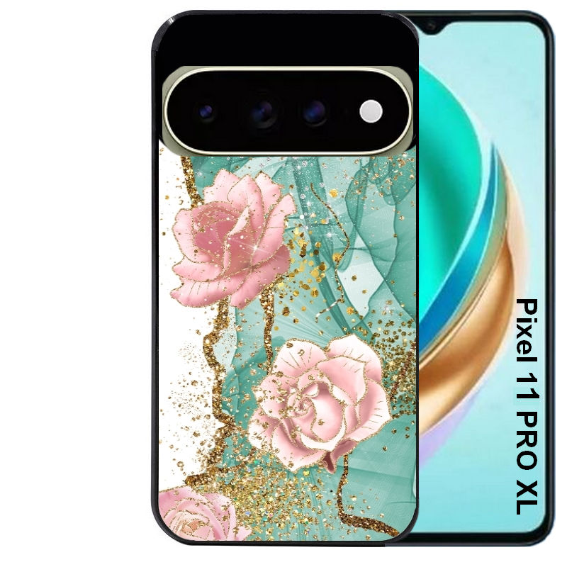 Coque pour Pixel 10 / 11 / PRO / XL marbre fleur turquoise