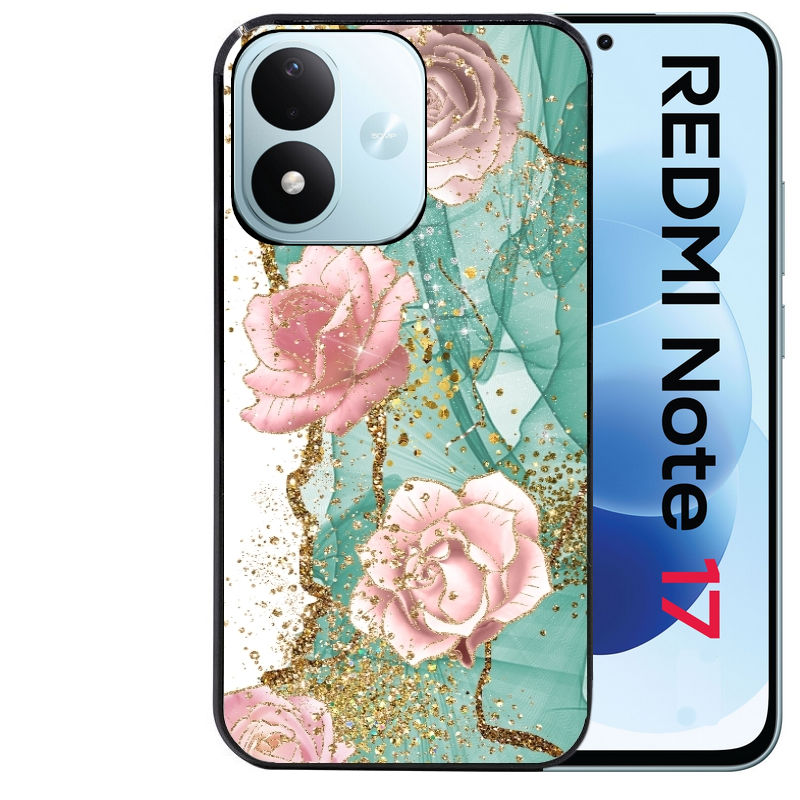 Coque pour Redmi Note 17 et PRO 4G 5G Max marbre fleur turquoise
