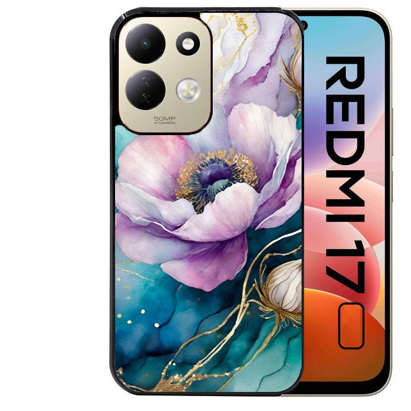 Coque pour Redmi 17 et 17C 4G 5G marbre fleur