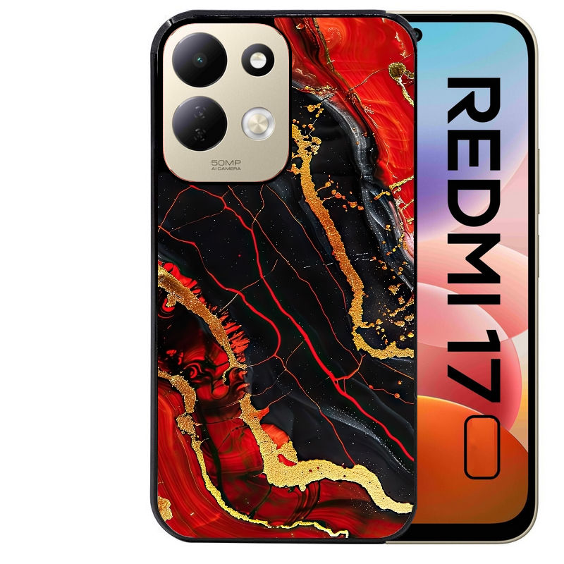 Coque pour Redmi 17 et 17C 4G 5G marbre rouge