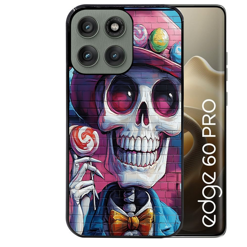 Coque noire taperso pour Moto Edge 60 et Neo Fusion Pro avec motif tete de mort tag protection antichoc personnalisée