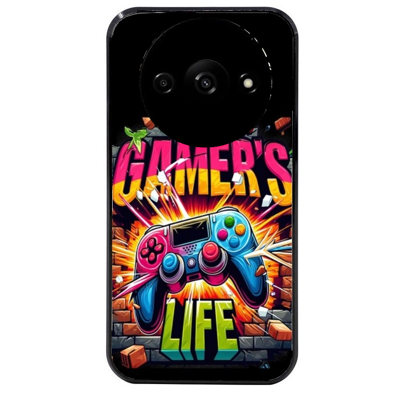Coque noire taperso pour Redmi A3 avec motif gamer life protection antichoc personnalisée