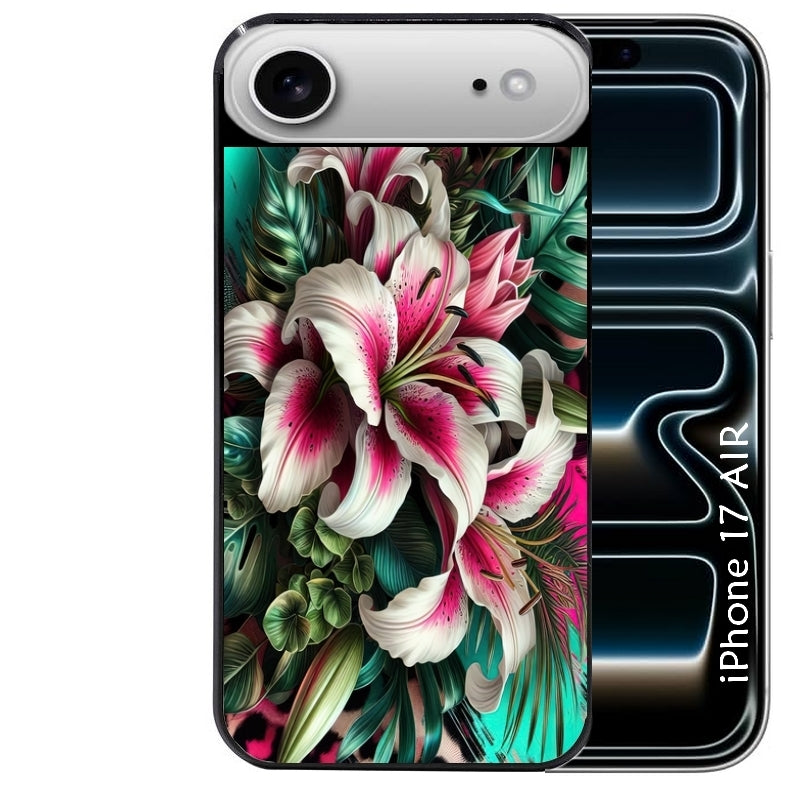 Coque noire taperso pour Iphone 17 17E AIR MAX PRO avec motif leopard hibiscus protection antichoc personnalisée