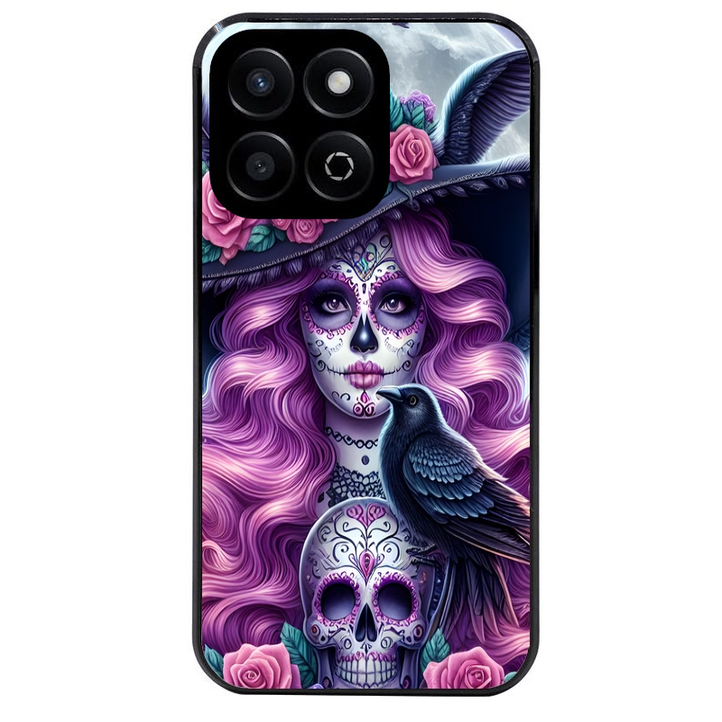 Coque noire taperso pour Honor 400 et Lite Pro Smart avec motif tete de mort calavera et corbeau protection antichoc personnalisée