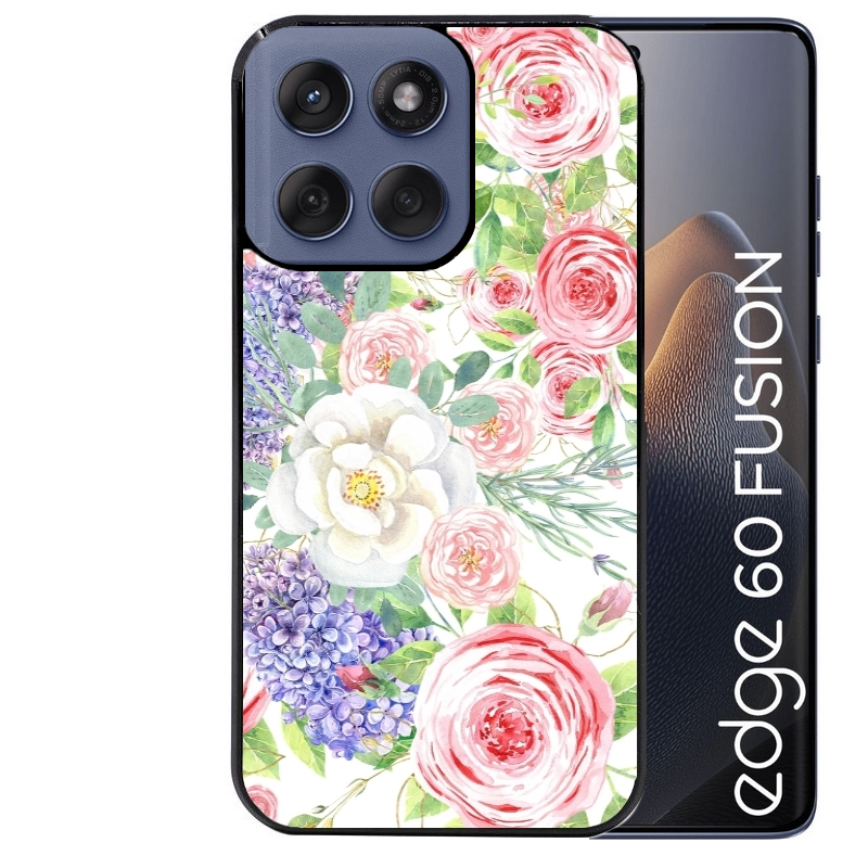 Coque noire taperso pour Moto Edge 60 et Neo Fusion Pro avec motif fleur couleur pastel protection antichoc personnalisée