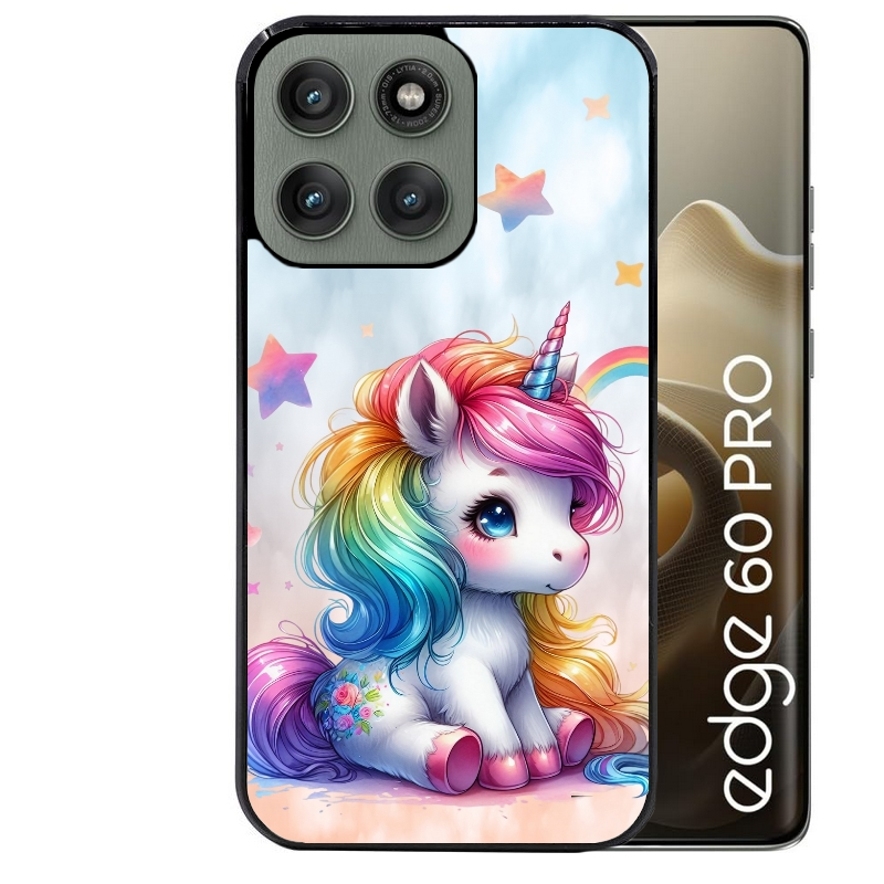 Coque noire taperso pour Moto Edge 60 et Neo Fusion Pro avec motif licorne et etoiles protection antichoc personnalisée