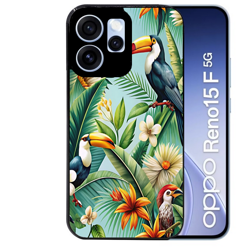 Coque noire taperso pour OPPO Reno 15 et F FS 5G avec motif perroquet tropical protection antichoc personnalisée