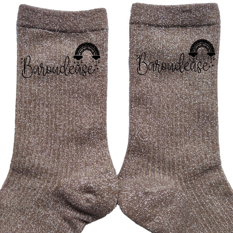 Chaussettes paillettes bronze motif baroudeuse