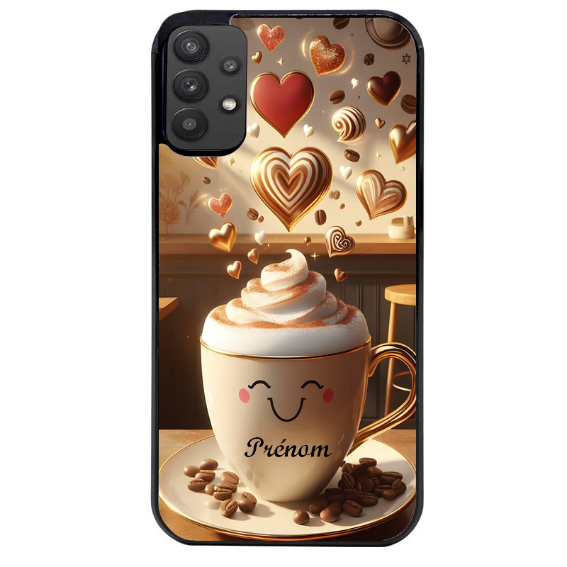 Coque noire taperso pour galaxy A22 A32 A52 A52S 4G 5G  avec motif cafe love morning personnalise protection antichoc personnalisée