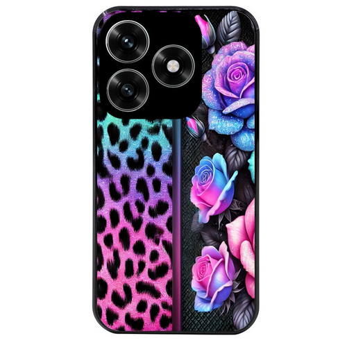 Coque noire taperso pour Honor X6B X5C X5C PLUS avec motif leopard et fleur protection antichoc personnalisée