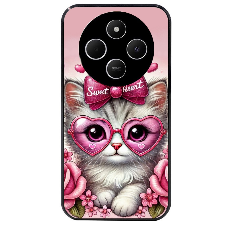 Coque noire taperso pour POCO C75 avec motif chat lunettes protection antichoc personnalisée