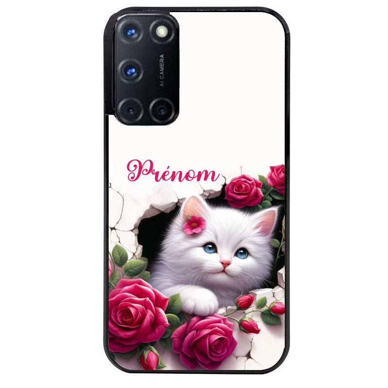 Coque noire taperso pour OPPO Reno 8 LITE avec motif chat fleurs personnalisee protection antichoc personnalisée