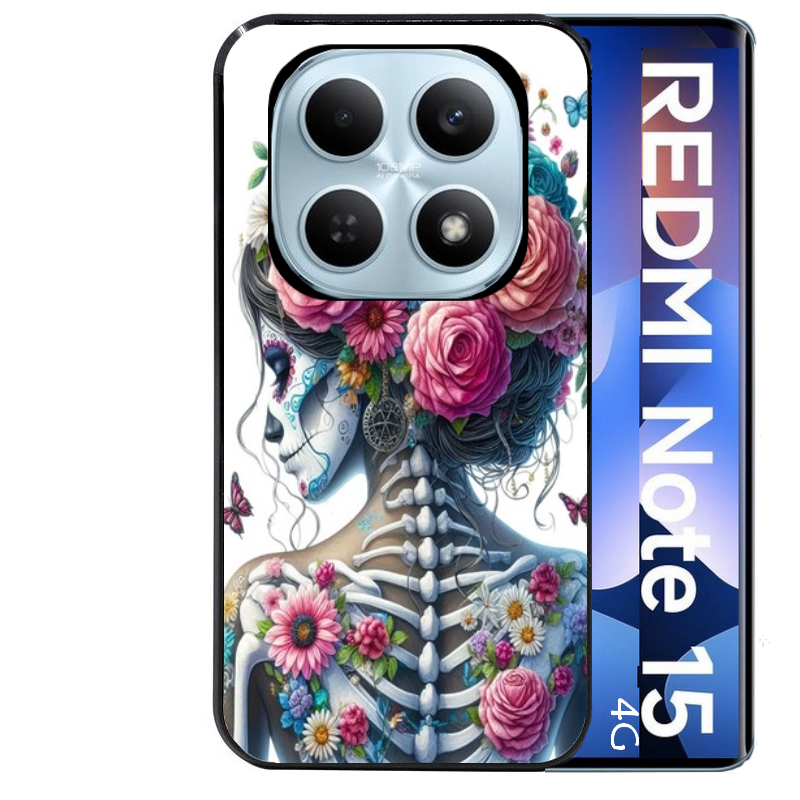 Coque noire taperso pour Redmi Note 15 et PRO PLUS 4G 5G avec motif tete de mort calavera papillon protection antichoc personnalisée