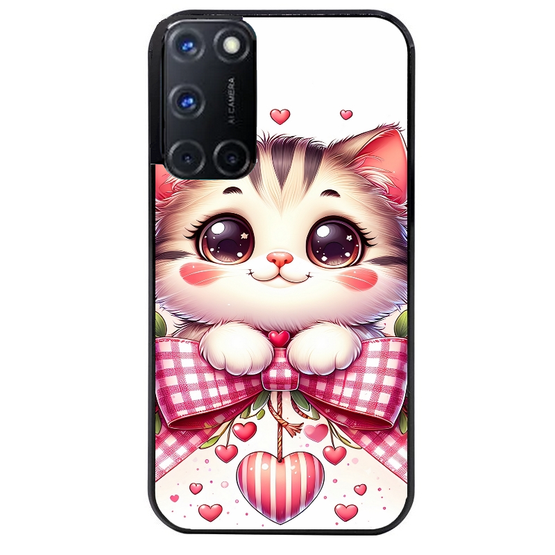 Coque noire taperso pour OPPO Reno 8 LITE avec motif chat noeud et coeur protection antichoc personnalisée