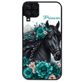 Coque noire taperso pour galaxy A22 A32 A52 A52S 4G 5G  avec motif cheval et fleurs personnalisee protection antichoc personnalisée