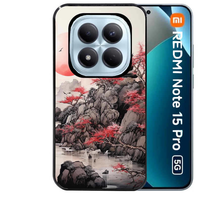 Coque noire taperso pour Redmi Note 15 et PRO PLUS 4G 5G avec motif japan et temple protection antichoc personnalisée