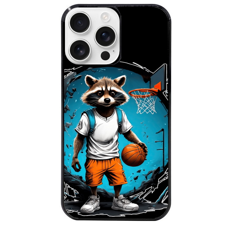 Coque noire taperso pour Iphone 16 16E PLUS MAX PRO avec motif basket racoon protection antichoc personnalisée