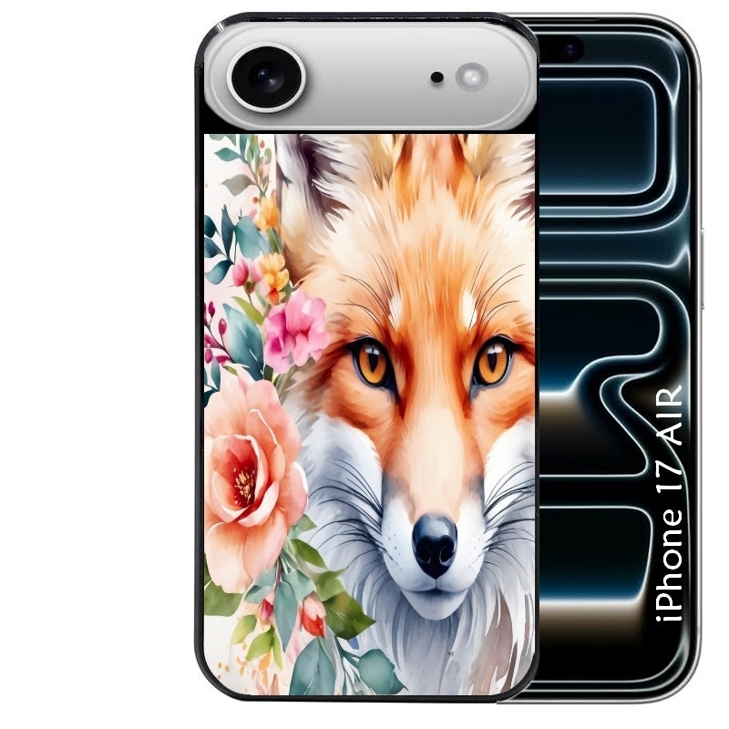 Coque noire taperso pour Iphone 17 17E AIR MAX PRO avec motif renard fox et fleurs protection antichoc personnalisée