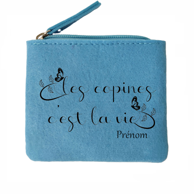 Porte monnaie personnalisé copine la vie en feutrine en feutrine