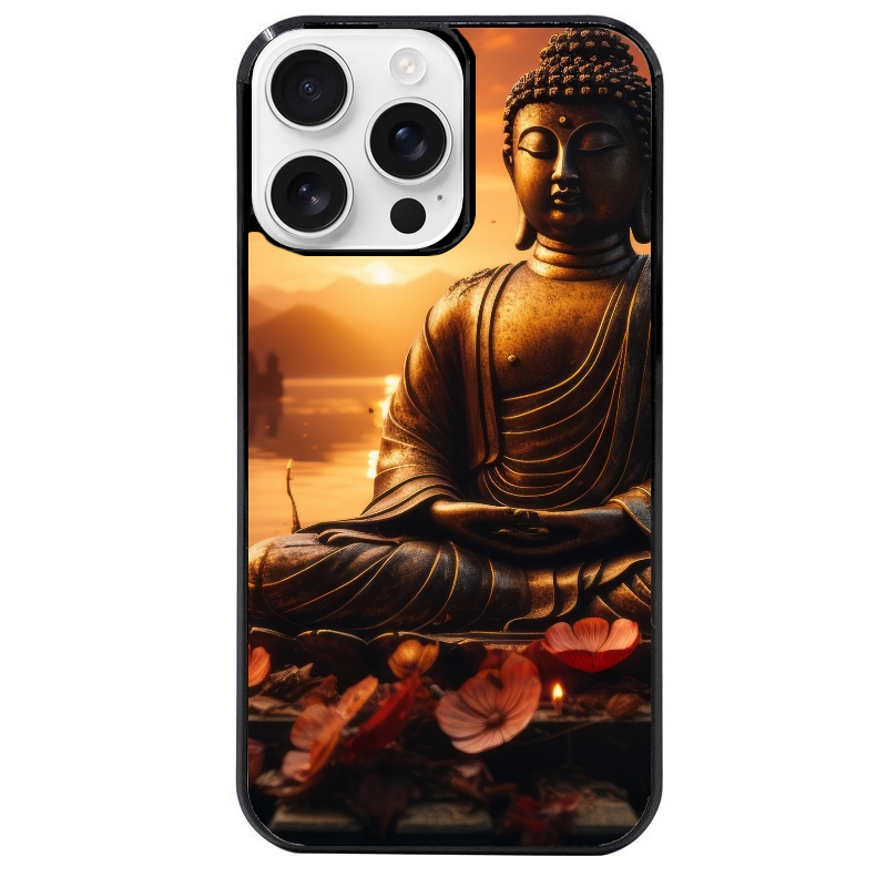 Coque noire taperso pour Iphone 16 16E PLUS MAX PRO avec motif bouddha et soleil protection antichoc personnalisée