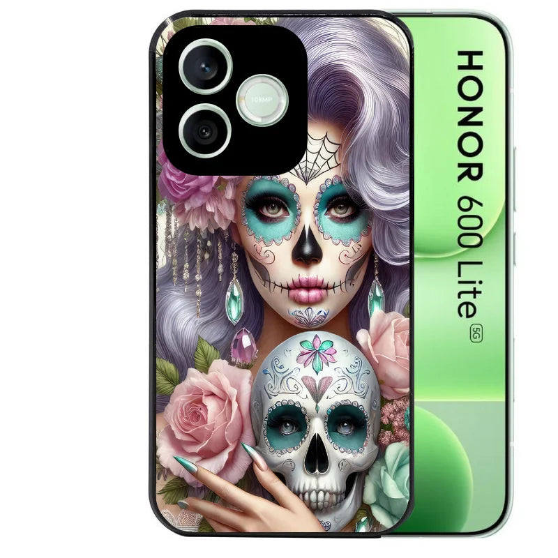 Coque noire pour Honor 600 LITE avec motif tete de mort calavera bijoux protection antichoc personnalisée