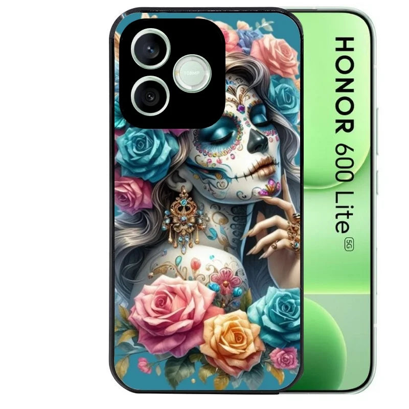 Coque noire pour Honor 600 LITE avec motif tete de mort calavera bleu protection antichoc personnalisée