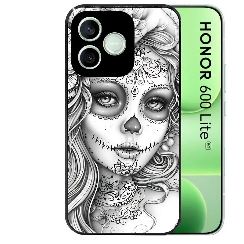 Coque noire pour Honor 600 LITE avec motif mort calavera tatoo protection antichoc personnalisée