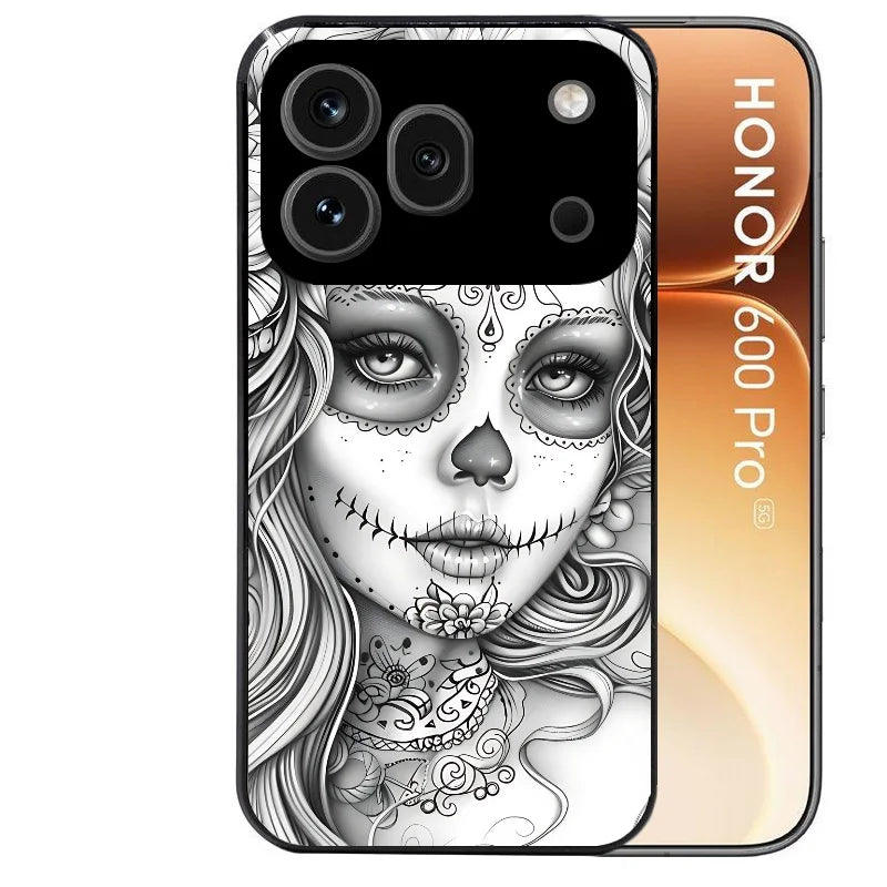 Coque noire taperso pour Honor 600 et 600 PRO avec motif mort calavera tatoo protection antichoc personnalisée