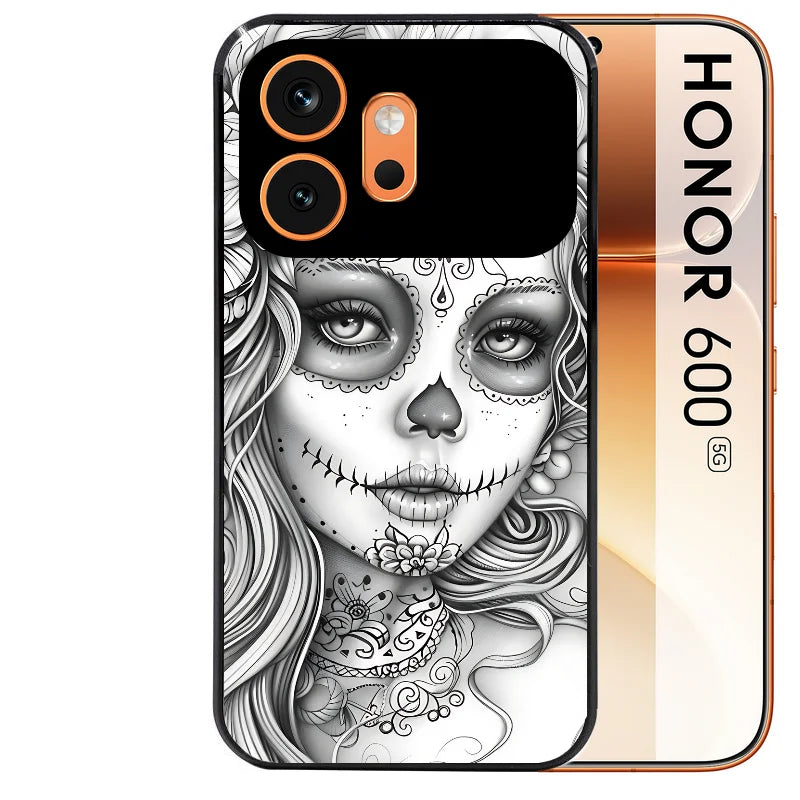 Coque noire taperso pour Honor 600 et 600 PRO avec motif mort calavera tatoo protection antichoc personnalisée