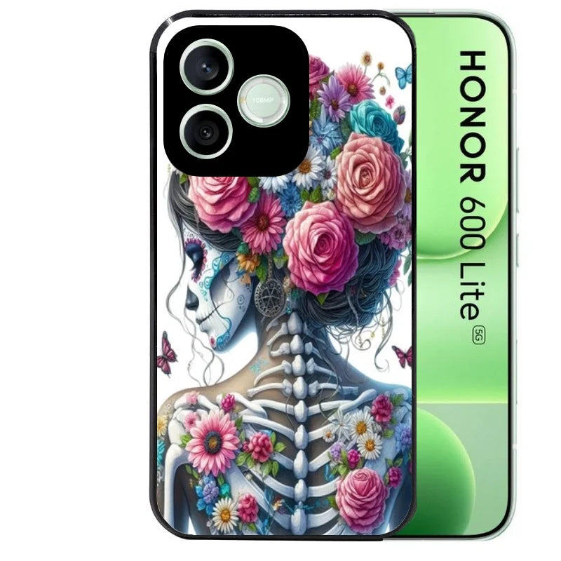 Coque noire pour Honor 600 LITE avec motif tete de mort calavera papillon protection antichoc personnalisée
