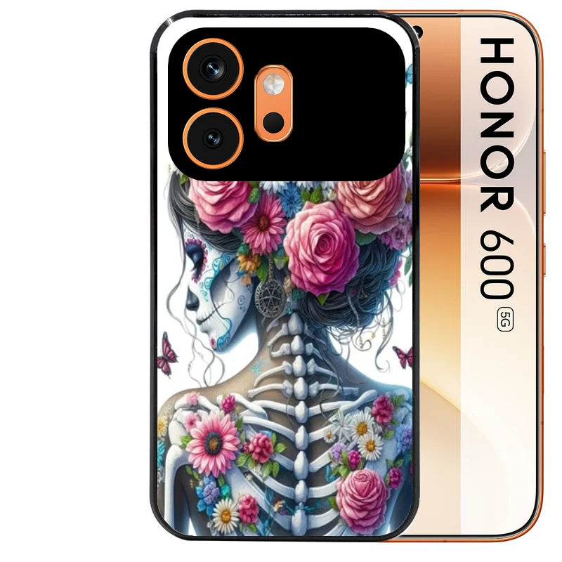 Coque noire taperso pour Honor 600 et 600 PRO avec motif tete de mort calavera papillon protection antichoc personnalisée