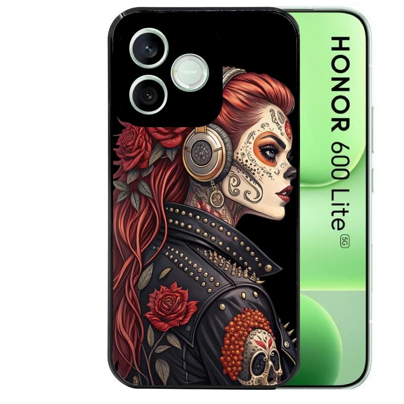 Coque noire pour Honor 600 LITE avec motif tete de mort rock protection antichoc personnalisée