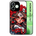 Coque noire pour Honor 600 LITE avec motif tete de mort calavera rouge protection antichoc personnalisée