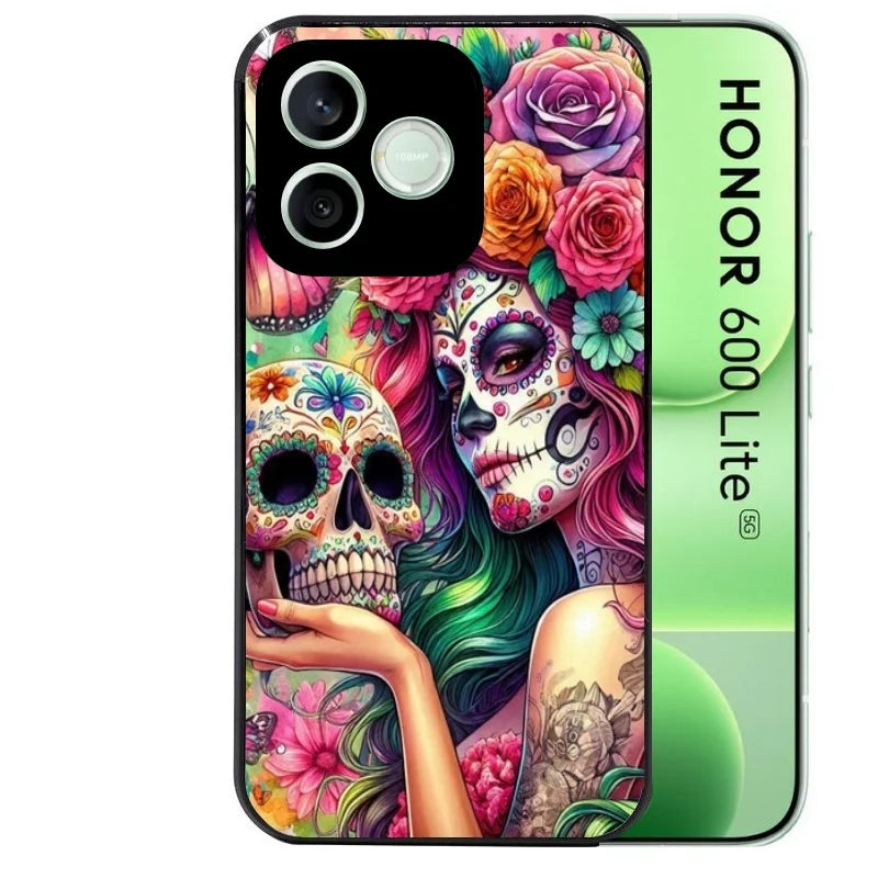 Coque noire pour Honor 600 LITE avec motif tete de mort calavera skull protection antichoc personnalisée