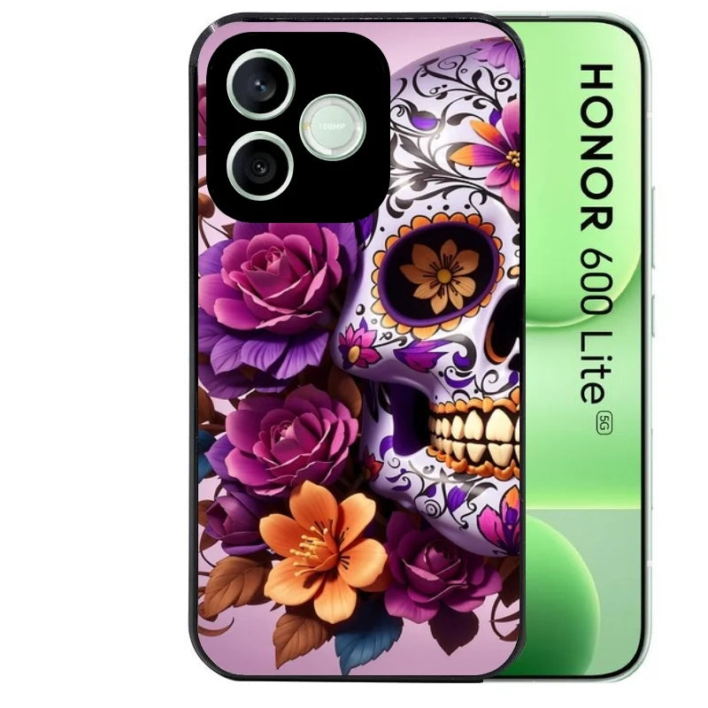 Coque noire pour Honor 600 LITE avec motif tete de mort calavera violette protection antichoc personnalisée