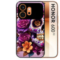 Coque noire taperso pour Honor 600 et 600 PRO avec motif tete de mort calavera violette protection antichoc personnalisée