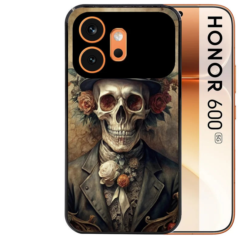 Coque noire taperso pour Honor 600 et 600 PRO avec motif tete de mort chapeau protection antichoc personnalisée