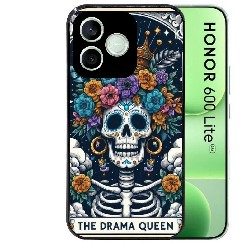 Coque noire pour Honor 600 LITE avec motif tete de mort drama queen protection antichoc personnalisée
